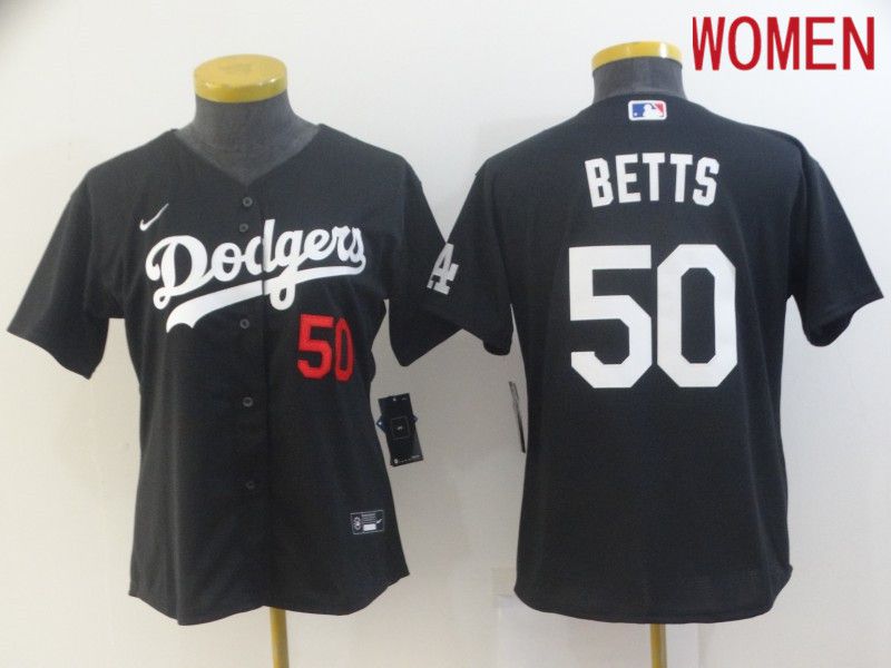 Women Los Angeles Dodgers 50 Betts Black Game 2021 Nike MLB Jersey